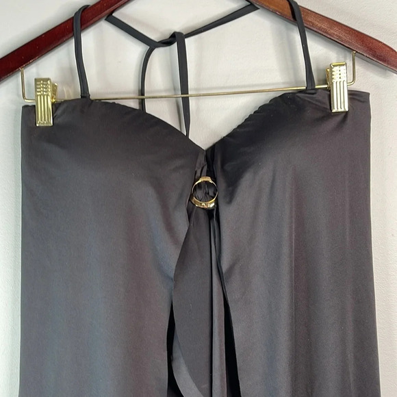AQUA ROSE Draped One Piece Bathing Suit Black Removable Strap Strapless Size L - Picture 2 of 11